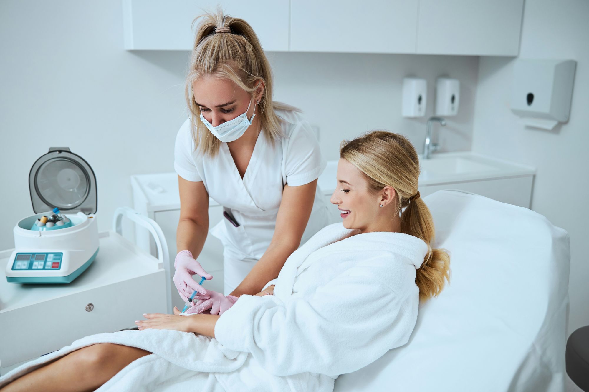 Private IV therapy and nutritional support treatment setup at Dr. Susan Baker's Beverly Hills practice.