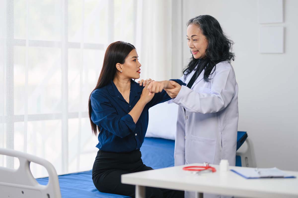 Dr. Susan Baker's team member evaluating advanced bone density diagnostics for osteoporosis at her Beverly Hills office.